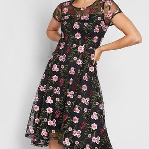 Modcloth Black Dress with Floral embroidery